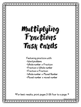 Preview of Multiplying Fractions and Mixed Numbers Task Cards EDITABLE