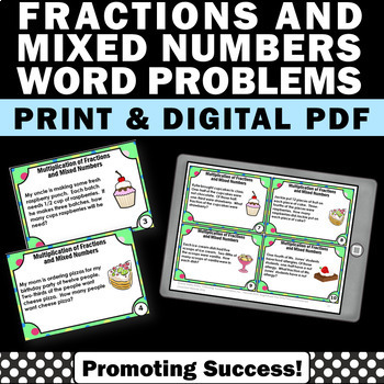 Preview of Multiplying Fractions by a Whole Number Mixed Numbers Word Problems SCOOT Game