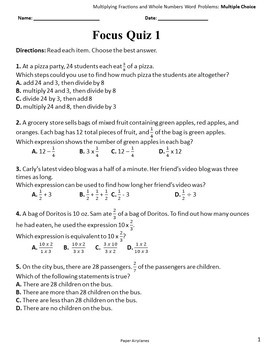 multiplying fractions and whole numbers word problems multiple choice