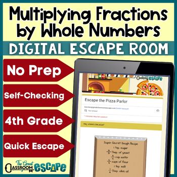 Preview of Multiplying Fractions by Whole Numbers 4th Grade Math Digital Escape Room Game