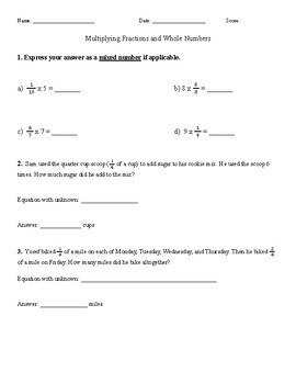 Preview of Multiplying Fractions by Whole Numbers Assessment