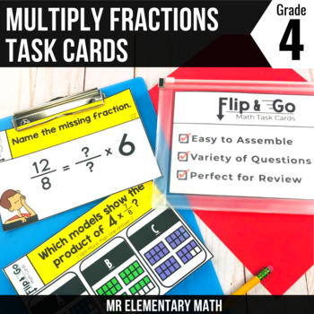 Preview of Multiplying Fractions by Whole Numbers Task Cards 4th Grade Math Centers