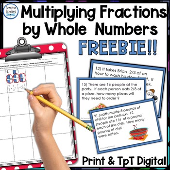 Preview of Multiplying Fractions by Whole Numbers Word Problem Task Cards Freebie
