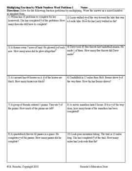 Multiplying Fractions by Whole Numbers Word Problems (3 worksheets) 5.NF.4