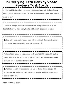 Multiplying Fractions by Whole Numbers Word Problems CCSS 4.NF.B.4C