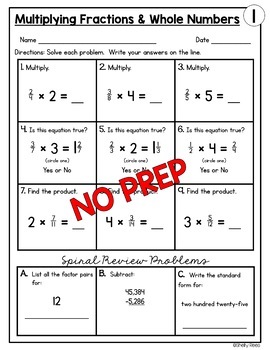 multiplying fractions by whole numbers worksheets by