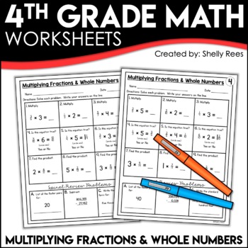 multiplying fractions by whole numbers worksheets by shelly rees