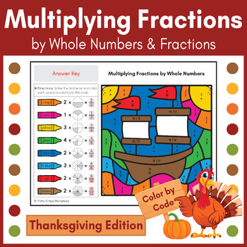 Preview of Multiplying Fractions by Whole numbers & Fractions Thanksgiving Color by Number