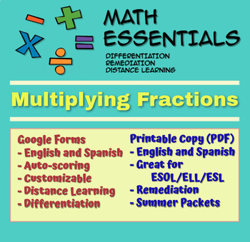 Preview of Multiplying Fractions; math, Distance Learning, Differentiation, Google, ELL