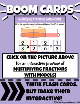 Preview of Multiplying Fractions with Models - Boom Cards