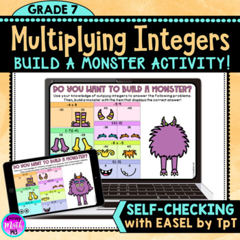 Preview of Multiplying Integers: Build a Monster Digital Activity (Self-Checking)