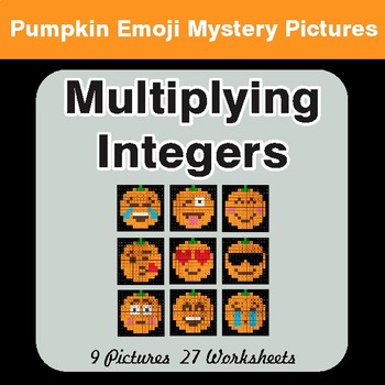 Multiplying Integers - Color-By-Number PUMPKIN EMOJI Math Mystery Pictures