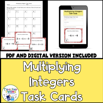 Preview of Multiplying Integers Digital and Printable Task Cards