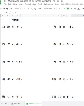 Preview of Multiplying Integers - Regenerates with new problems and answers.