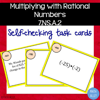 Preview of Multiplying Rational Numbers Self-Checking Task Cards Free Download
