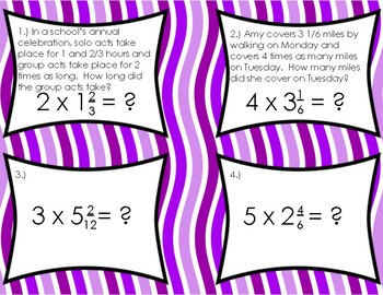 Preview of Multiplying Mixed Fractions with Whole Numbers Task Cards