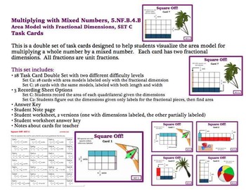Preview of Multiplying Mixed Number Area Model Task Cards Fractional Dimensions SET C
