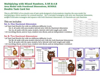 Preview of Multiplying Mixed Numbers Area Model Task Cards BUNDLE Fractional Dimensions