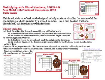 Preview of Multiplying Mixed Numbers Area Model Task Cards Fractional Dimensions SET B