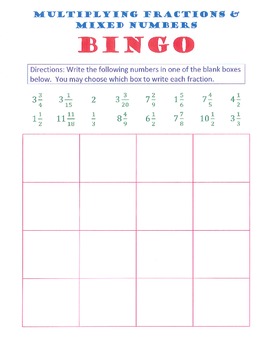 Preview of Multiplying Mixed Numbers Bingo