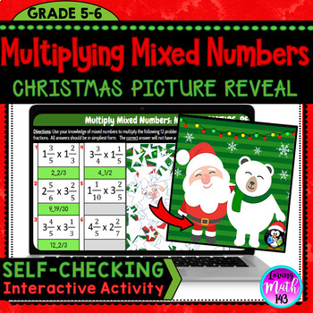 Preview of Multiplying Mixed Numbers Christmas Mystery Art Reveal