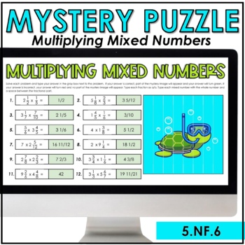 Preview of Multiplying Mixed Numbers Digital Mystery Puzzle Pixel | 5.NF.6