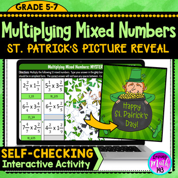 Preview of Multiplying Mixed Numbers Digital Picture Reveal for St. Patrick's Day