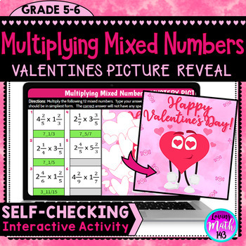 Preview of Multiplying Mixed Numbers Digital Picture Reveal for Valentine's Day