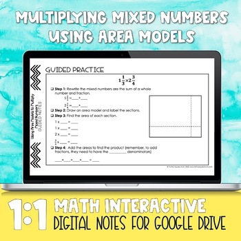 Preview of Multiplying Mixed Numbers Using Area Models Digital Notes