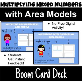 Preview of Multiplying Mixed Numbers w/ Area Models Boom Cards Digital Activity