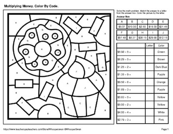 multiplying money color by code coloring pages food by whooperswan