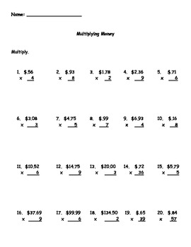 multiplying money worksheet by kris milliken teachers pay teachers