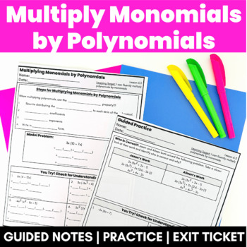 Preview of Multiplying Monomials Polynomials Guided Notes Practice Exit Ticket Test Prep