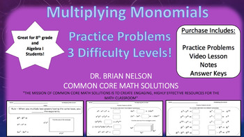 Preview of Multiplying Monomials - Practice Problems Crafted For Every Ability Level