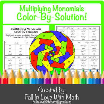 Preview of Multiplying Monomials (Product Rule) Color-By-Number!