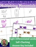 Multiplying Monomials Task Cards/Puzzles