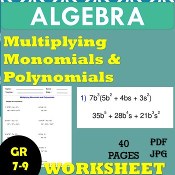 Preview of Multiplying Monomials and Polynomials - pre-algebra