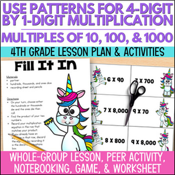 Preview of Multiplying by Multiples of 10, 100, 1000 Anchor Chart Worksheet Practice Game