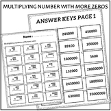 Multiplying Number with More Zeros Worksheets