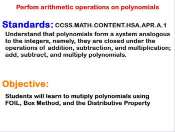 Preview of Multiplying Polynomials
