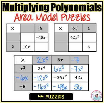 Preview of Multiplying Polynomials Area Model / Box Method Puzzles