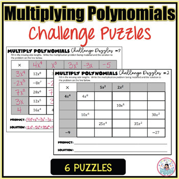Preview of Multiplying Polynomials Area Model Challenge Puzzles