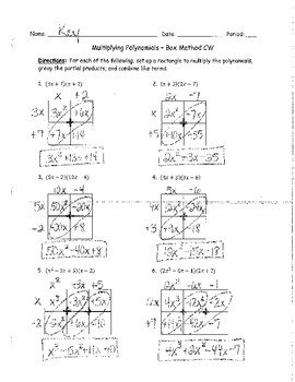 Preview of Multiplying Polynomials Box Method 1 KEY
