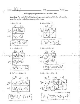 Preview of Multiplying Polynomials Box Method 2 KEY
