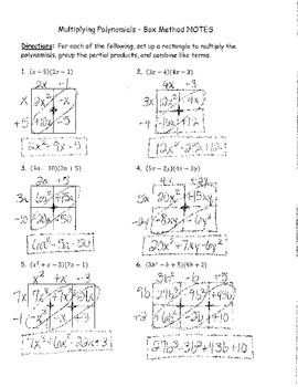 Preview of Multiplying Polynomials Box Method NOTES KEY