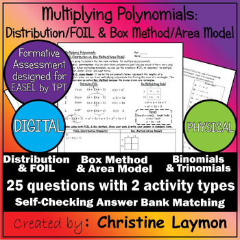 Preview of Multiplying Polynomials | Distribution FOIL Box Method Area Model