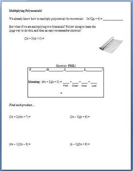 Preview of Multiplying Polynomials (Guided Notes & Algebra Tile Activity)