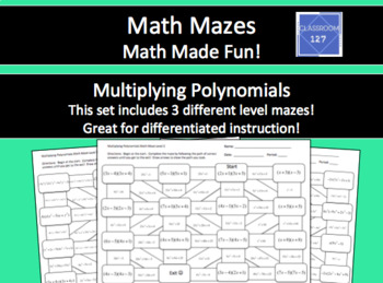 Multiplying Polynomials Math Maze by Classroom 127 | TpT