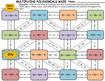 Multiplying Polynomials Maze Activity by Manipulating Math Minds
