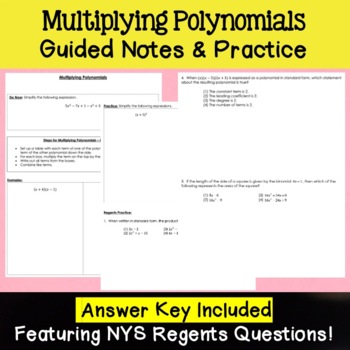 Preview of Multiplying Polynomials Notes and Practice - Algebra 1 Regents